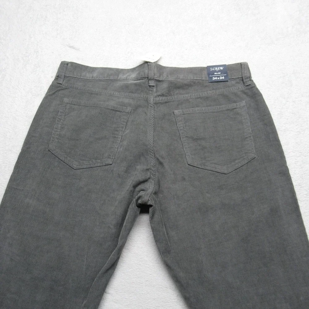J Crew Corduroy Pants Men 34x33 Gray Green 484 Slim Straight Cords $89.50 NEW